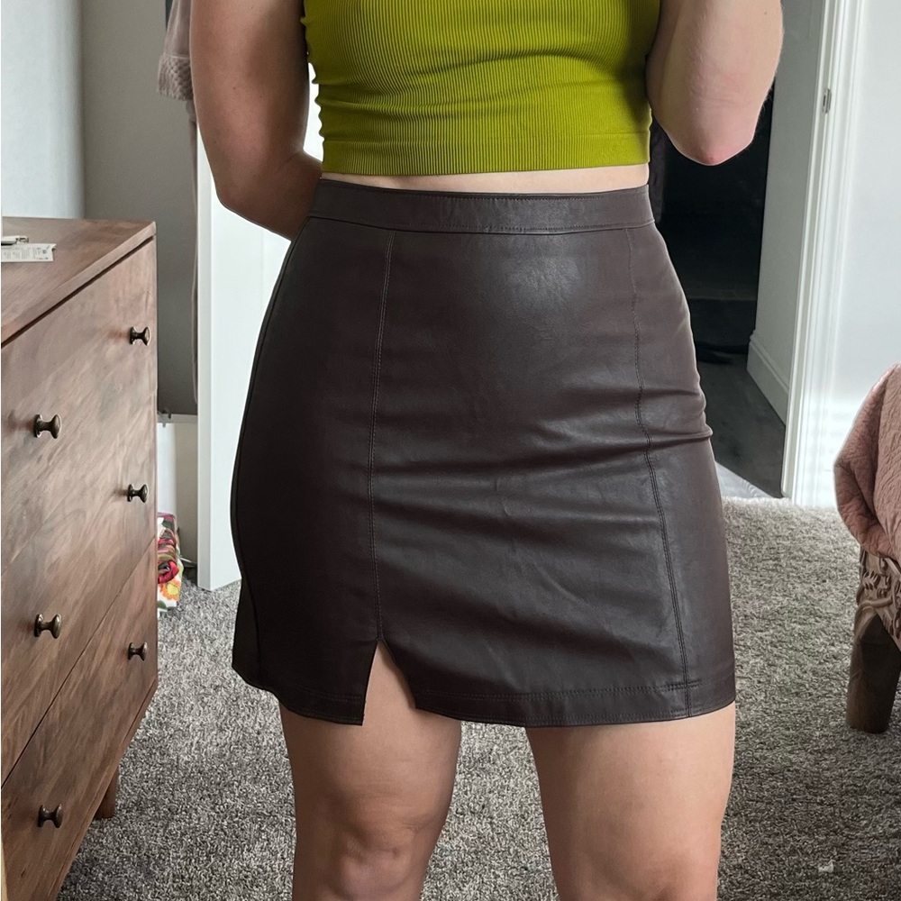 Abercrombie vegan leather chocolate brown mini skirt